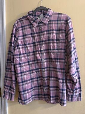 LL Bean Classic Purple Plaid Button-Up Flannel Shirt, XL